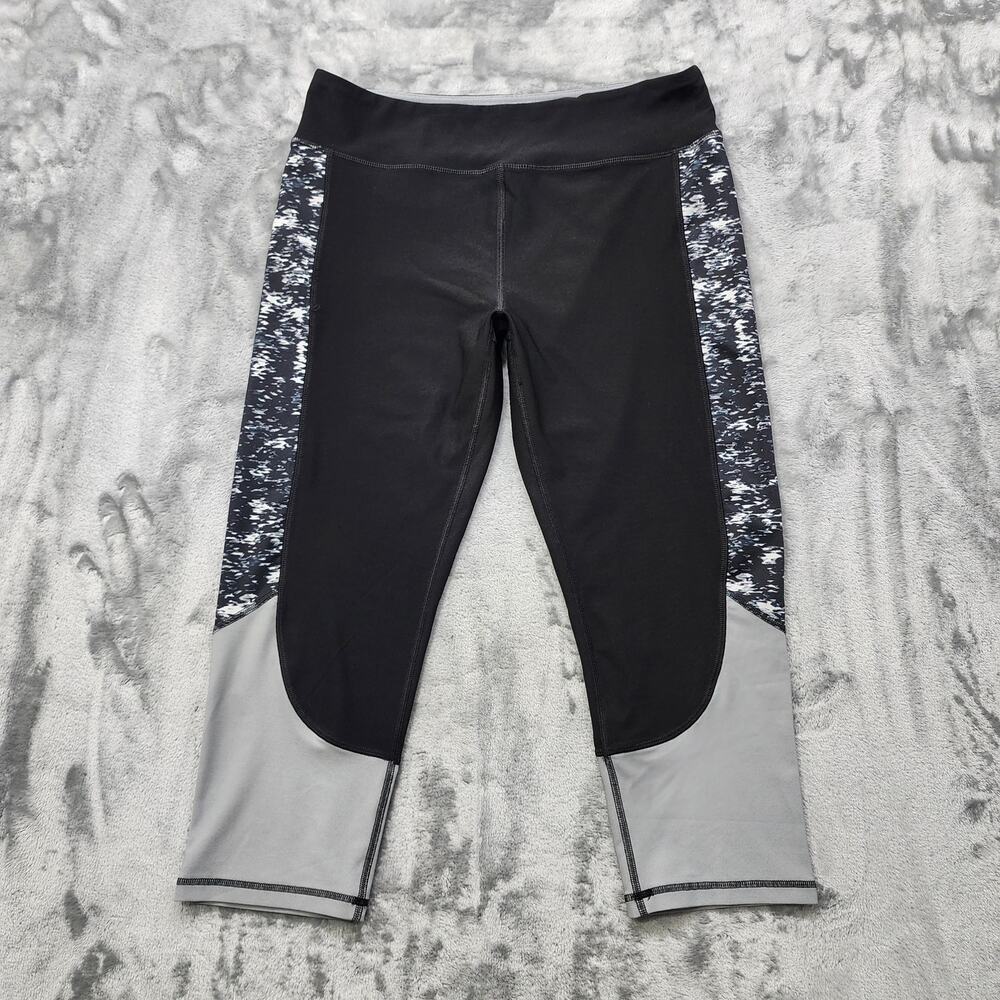 N.Y.L Sport Pants Womens XL Black Gray‎ Pull On High Rise Capri Leggings Workout